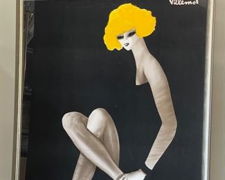 Vintage Original Bernard Villemot Bally  Femme Blonde  Framed Lithographic Poster IMR IPA 94500 Champigny  La femme en noir.	Frame: 65x49.25x1in	HxWxD
