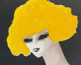 Vintage Original Bernard Villemot Bally  Femme Blonde  Framed Lithographic Poster IMR IPA 94500 Champigny  La femme en noir.	Frame: 65x49.25x1in	HxWxD
