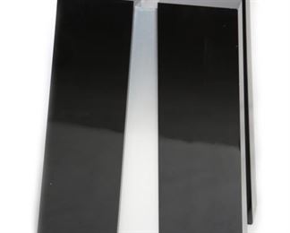 Black Lacquer & Brushed Steel Pedestal Stand	36.75in H  Top: 24.25x12.25. Bottom: 30x18im	
