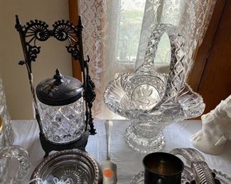 Vintage Pickle Castor,
Sterling Trimmed Coasters,
Glass Baskets,