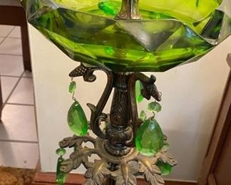 Very Heavy Metal & Green Glass Floor Ashtray,