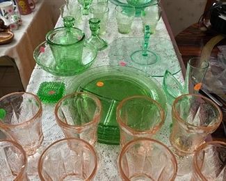 Green & Pink Depression Glass
