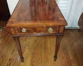 Beautiful Banded Burl Wood One Drawer Accent Table