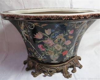 Beautiful Oval Floral Planter with Brass Base
