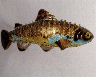 Beautiful Gold Tone Large Guilloche Articulated Koi Fish Ornament