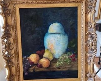 Beautifully Framed Still Life Oil on Canvas Painting by Rosie Hipps Signed