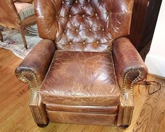 Brown Leather Barcalounger Manual Recliner with Large Nailhead Trim
