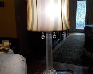 Crystal Candlestick Table Lamp on Brass Base