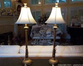 Pair of Gilded Pedestal Table Lamp