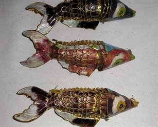 Set of 3 Guilloche Articulated Fish Ornaments