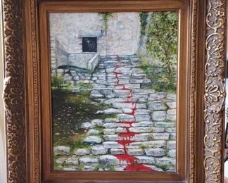 The Mercy Steps Original Oil Painting by Rosie Hipps Signed in Brushed Gold Frame