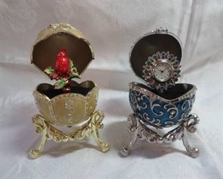 Two Enamel and Crystal Musical Eggs