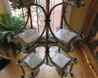 Victorian Ornate Brass Marble Plant Stand