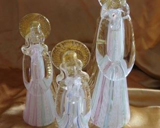 Vintage Authentic Murano Gold Infused Set of 3 Glass Angels