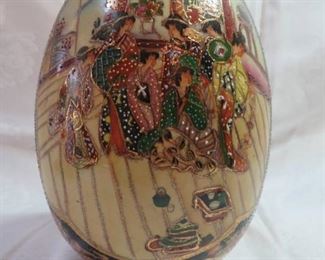Vintage Chinese Satsuma 16in Tall Porcelain Cloisonne Painted Egg