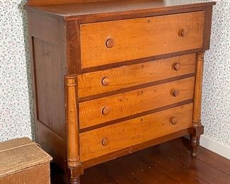 EMPIRE CHEST of DRAWERS | Solid tiger maple drawer fronts, wood pulls, and half-columns; h. 47 x w. 44 x d. 19-1/2 in. 