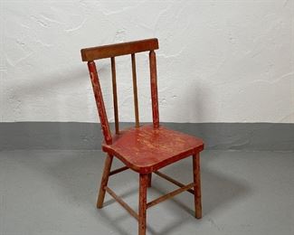 RED-PAINTED CHILD'S CHAIR | With some wear to paint; h. 19 x w. 9 x d. 8-1/2 in. 