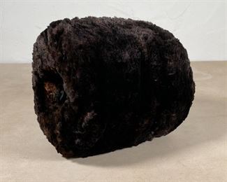 ANTIQUE MUFFLER | With black/brown fur exterior and black silk or satin interior; l. 7 x dia. 6 in. 
