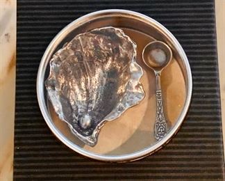 Pewter salt cellar and spoon.  New In Box