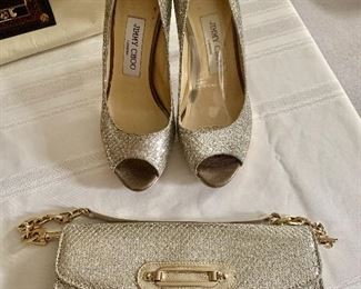 Jimmy Choo evening shoes and handbag.  Shoes size 6