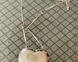 Georg Jensen sterling silver Astrid Fog designed "Joy" heart necklace with handmade links