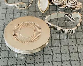 Georg Jensen Sigvard Bernadotte compact, Lagos Caviar 18K gold and sterling silver cocktail ring, sterling bracelets