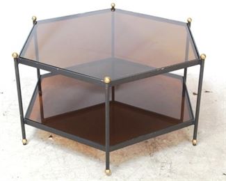 75 - Jonathan Charles hexagonal 2 tier table Glass top 18 x 35 1/2 x 35 1/2