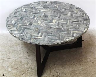77 - Jonathan Charles round marble top table 16 1/2 x 30 1/2