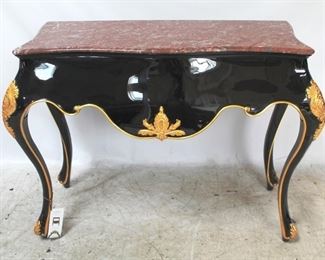 103 - Jonathan Charles Monte Carlo black laquer table Marble top 35 x 47 1/2 x 17