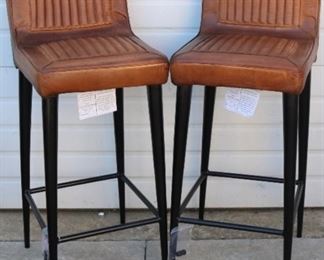 107l - Pair Butler leather seat barstools 42 x 16