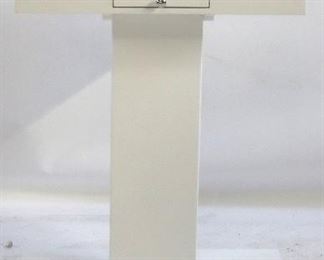 244l - Alden Parkes white laquer side table w/ pull out 21 1/2 x 17 x 9