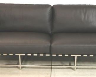 283l - Lazzaro chrome base leather sofa w/ straps Black leather 33 1/2 x 98 x 34 1/2