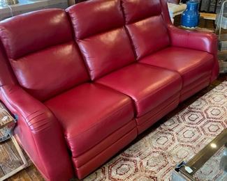 500l - Red leather reclining sofa with nail head trim