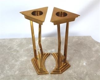 684 - Chelsea House pair metal candle holders 12" tall