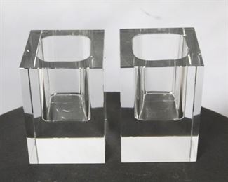 1005 - Chelsea House pair crystal candle holders 6" tall