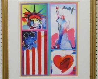 9012 - Liberty, Flag, and Heart Giclee by Peter Max 23 x 26 1/2