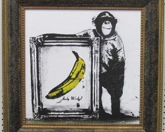9027 - Chimp & His Favorite Warhol Painting by Graffiti Artist Banksy 27 x 27