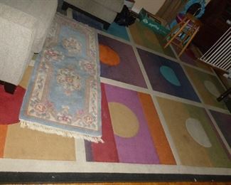 Colorful roomsize rug & runner that matches oriental-style rug