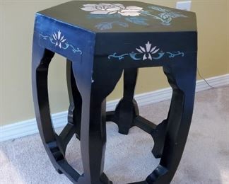 Asian Lacquered Rose Pedestal Plant Stand Side Table