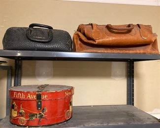 Vintage Medical Bags and Hat box (no hat in the box)
