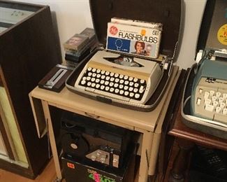 Vintage Typewriter & Typewriter Stand, Vintage Movie Projecter 