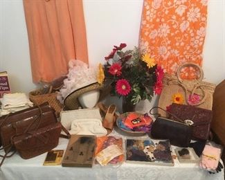 Assorted Vintage Ladies Items . Patterns, Linens, Lace, Sewing, Sewing Machines, gloves, hankies, hats, hat boxes, etc.