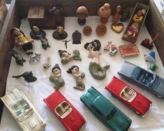 Vintage Ford Gift Cars, Vintage Trick  Cigarette Box, Vintage plaster mermaids, etc.