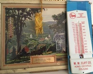 Vintage King George Meat Market Advertising Calendar/ Thermometer. , Vintage M.M. Clift Co. King George Thermometer 