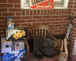 Kitchen Small Appliances & Tools. Antique Cast Iron, Antique Office Chair, Antique Golf Clubs, Antique/Vintage Sign Stewart Sandwiches 