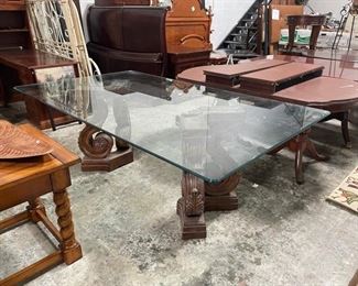 Extremely Heavy Glass - Hand Carved Dining room table