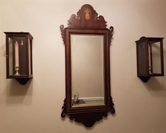 Wall Mirror , Pair of Wooden Wall Mounted Candlestick Holders