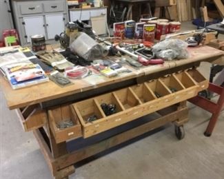 Table with containers all around outside