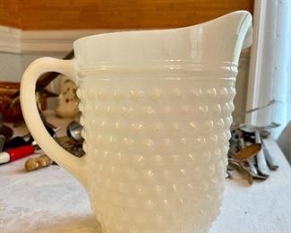 Vintage milk glass hobnail pitcher 