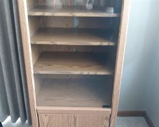Stereo Receiver Turntable Cabinet Sauder 4 Shelves with Glass Door Hinged wood door on bottom              22"D X 22"W X 48"T